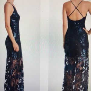 Dress the Population Blue Sequin Lace Gown